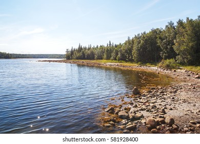 Summer view of the coast of the White Sea to the Solovetsky archipelago