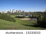 Summer view of a modern building (muttart conservatory) and its reflections, Edmonton, Alberta, Canada