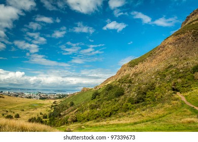 Summer View From Mountain To Edinburgh Leith Docks