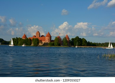 A summer view over the lake surrounding Trakai castle in Lithuania
