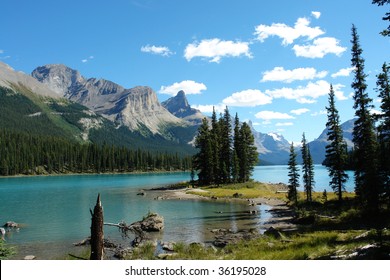 Summer View Of Spirit Island At Jasper National Park, Alberta, Canada