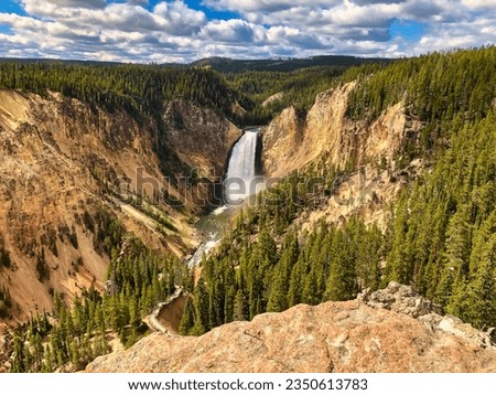 Summer View of Yellowstone Falls in Yellowstone National Park Wyoming.