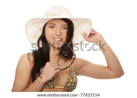 Summer woman in swimsuit and hat