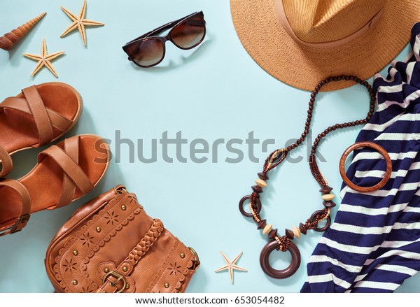 Summer Womens Beach Accessories Your Sea Stock Photo (Edit Now) 653054482