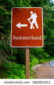 Summerland Trail Hiking Sign Along Road In Mount Rainier National Park