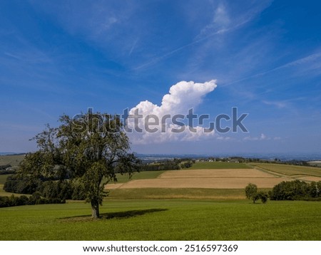 Summerlandscape with Rolling Hills and Dramatic Cloud in the Mostviertel, Lower Austria