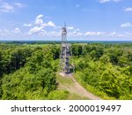 Summertime aerial photo of the observation tower at Timm