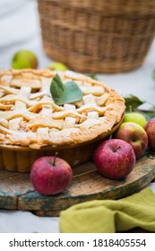 Summertime Picnic Composition Homemade Apple Pie Close Up, Tree Branches