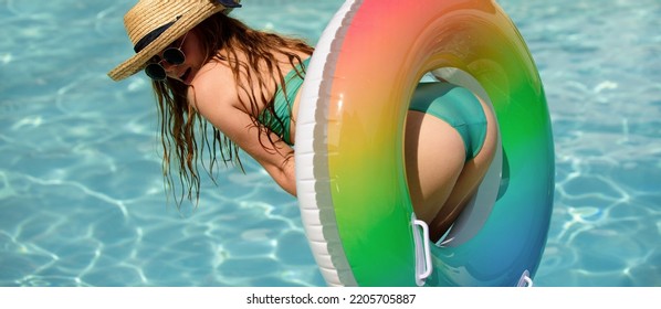 Summertime Vacation. Sexy Summer Ass. Woman In Bikini. Female Butt In Swimming Pool. Girl Buttocks.