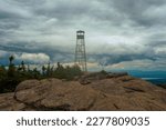 The summit of Hurricane Mountain with the fire tower located on the top in the Adirondack Forest Preserve in New York State