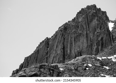 Summit of an Italian mountain the dolomites in the scale of greys. BW mountain pictures