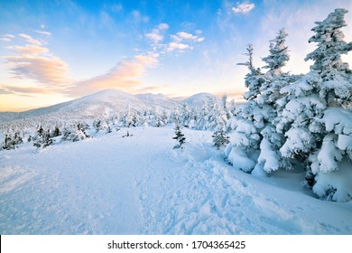 The summit mountain with sunset view in the winter at Aomori, Japan