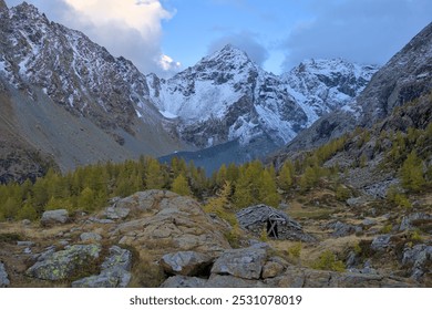 The summit of Pizzo Rachele in Val Ventina on the Rhaetian Alps. Snow-capped mountain - Powered by Shutterstock