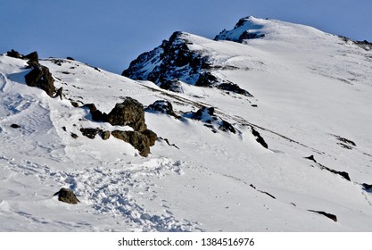 The Summit Of Wolverine Peak Outside Of Anchorage, Alaska In Early Winter.