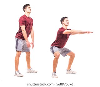 Sumo Squat. Young Man Doing Sport Exercise.