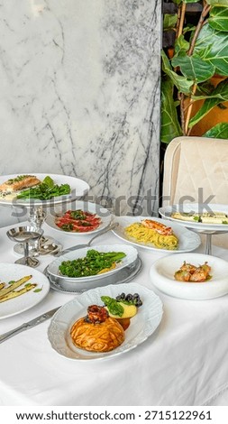 A sumptuous array of gourmet delicacies exudes opulence, perfect for La Dolce Vita celebrations or Ancient Roman feast reveries