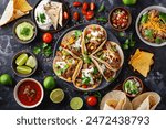 Sumptuous Taco Feast A Detailed and Realistic Culinary Delight on a Dark Brown table