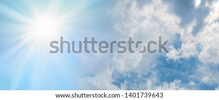 The sun is always shining behind the clouds - Bright sun burst breaking through big white fluffy clouds background

