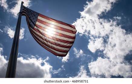 Sun Behind American Flag, Mount Moriah Cemetery, Deadwood, South Dakota