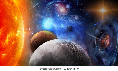 The Sun, Black Hole And Planets In Space. Elements Of This Image Furnished By NASA.