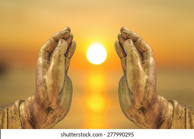 The Sun in The Buddha hands abstract Religion gives light to everyone in the world. 