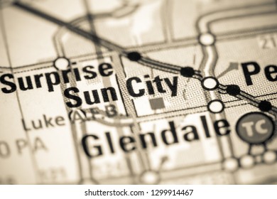 Sun City. Arizona. USA On A Map