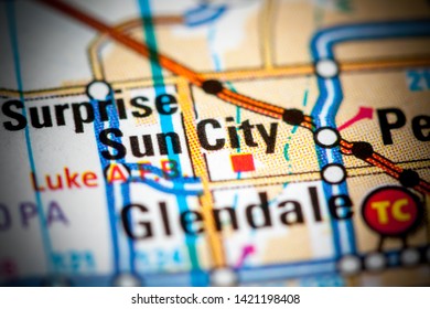 Sun City. Arizona. USA On A Map