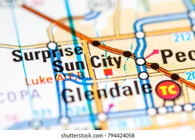 Sun City. Arizona. USA On A Map