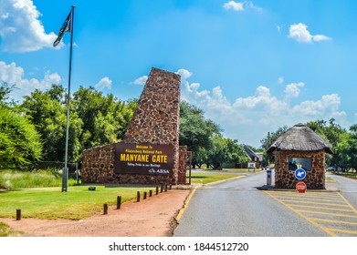 Sun City , South Africa - Mar 18 2019:Pilanesberg Manyane Entrance Gate To The Big Five Nature Reserve In North West Province South Africa