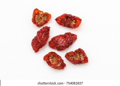 Sun Dried Cherry Tomatoes Isolated On White Background.