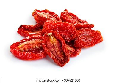 Sun Dried Tomatoes Isolated On White With Smooth Shadow. Large Depth Of Field