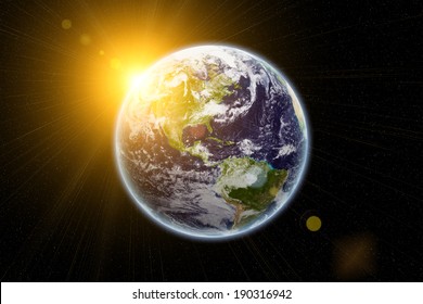 Sun And Earth In Space - Earth Texture From Nasa.gov