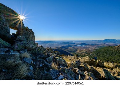 Sun Flare At La Ventana Near La Barranca,a Popular Hiking Area In The Guadarrama Mountain Range Near Madrid