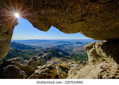 Sun Flare At La Ventana Near La Barranca,a Popular Hiking Area In The Guadarrama Mountain Range Near Madrid