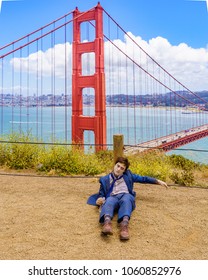 Sun Francisco California US - June 15, 2016 Dummy Of Daniel Radcliffe For Movie Swiss Army Man Near Golden Gate Bridge, Battery Spencer