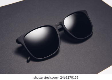 Sun glasses, folded shades lie diagonally on black. - Powered by Shutterstock