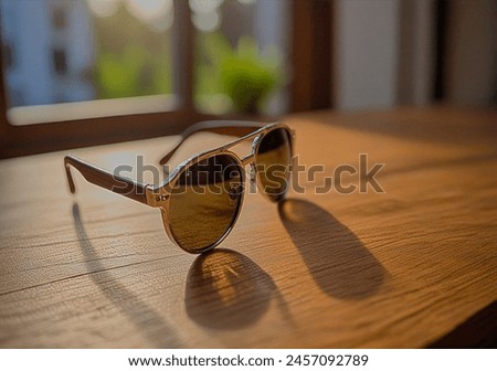  sun glasses on wooden desk, new fashion ,new design sun glasses, feel the fashion with this sun glasses, wooden sun glasses.