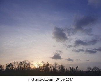 Sun goes down behind the forest.