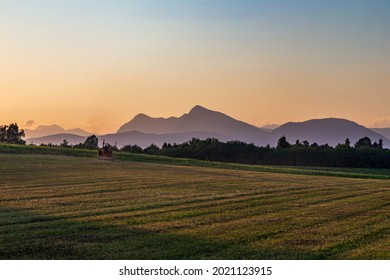 The sun goes down over the fields of Friuli Venezia-Giulia, Italy