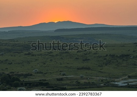 Sun going down over Brown Willy Tor on Bodmin Moor
