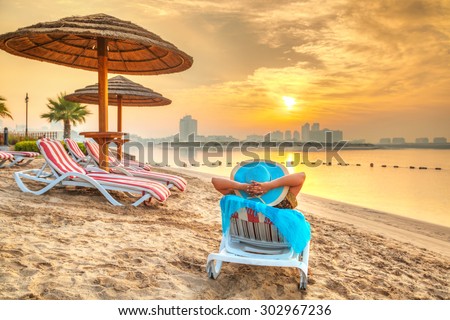 Sun holidays on the beach of Persian Gulf, United Arab Eirates