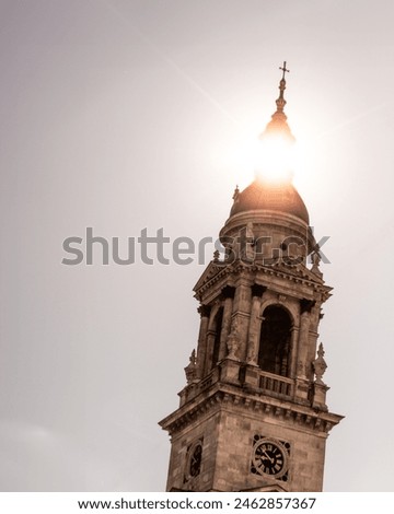 sun inside the lantern of St. Istvan church in Budapest