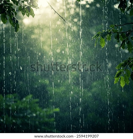 Sun kissed rain waves through verdant leaves. Sunlight paints a vibrant scene,A lush tapestry of leaves, glistening with rain drops. Natures emerald jewels.Each leaf reflecting the beauty of rain drop