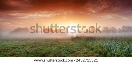 Similar – Image, Stock Photo Foggy river in the morning. Summer misty sunrise