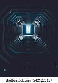 The sun light goes through different floors of the building.