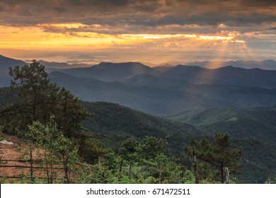 sun light on mountain range