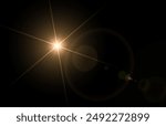 Sun Light Overlay. Sun rays overlay. Sun rays light isolated on black background, overlay design. optics special lens light effect. abstract lens flare light over black background