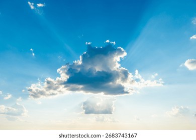 Sun light through cloud on blue sky. Blue sky, clouds and sun light