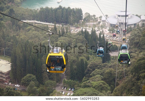 Sun moon lake,taiwan-October 13,2018:The\
Sun Moon Lake Ropeway is cable car service that connects Sun Moon\
Lake and the Formosa Aboriginal Culture\
Village