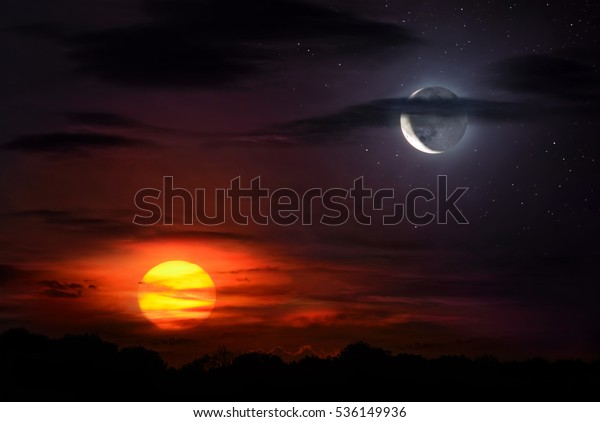 Sun Moon Together On Sky Symbolizing Stock Photo (Edit Now) 536149936